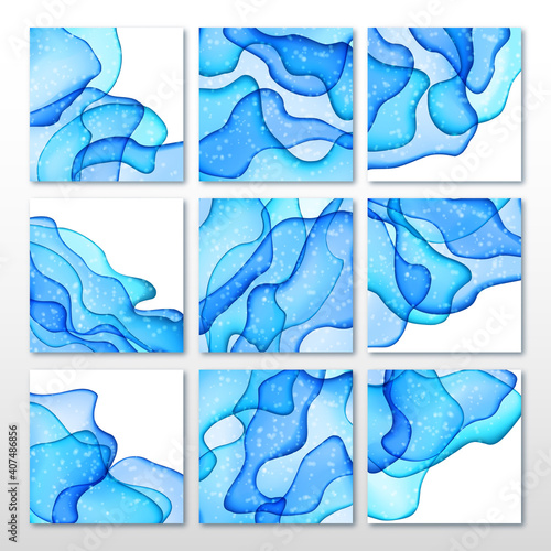 Abstract backgrounds with blue alcohol ink texture