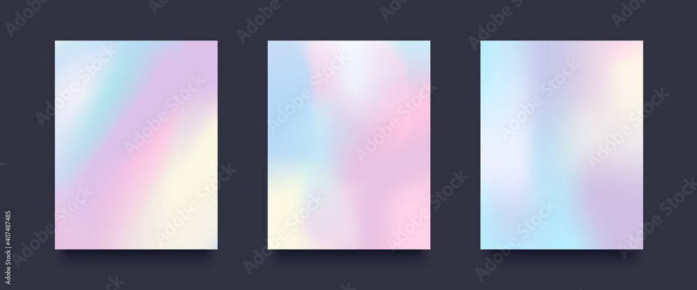 Naklejka premium Holographic Abstract Gradient Background. Set of Patterns on black background. Vector illustration