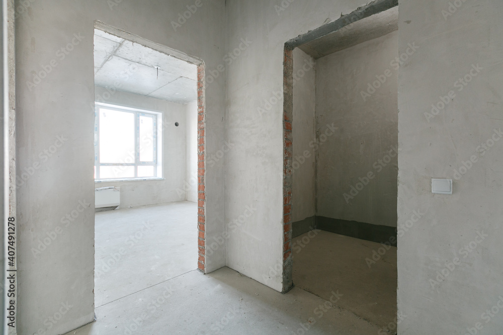 interior of the apartment without decoration in gray colors interior of the apartment without decoration in gray colors