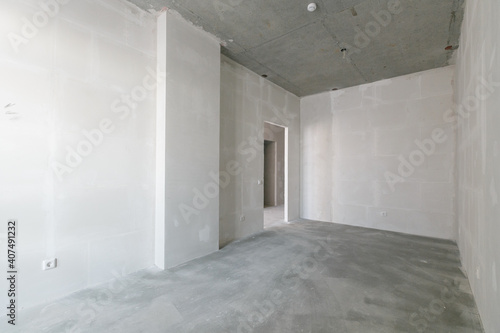 interior of the apartment without decoration in gray colors