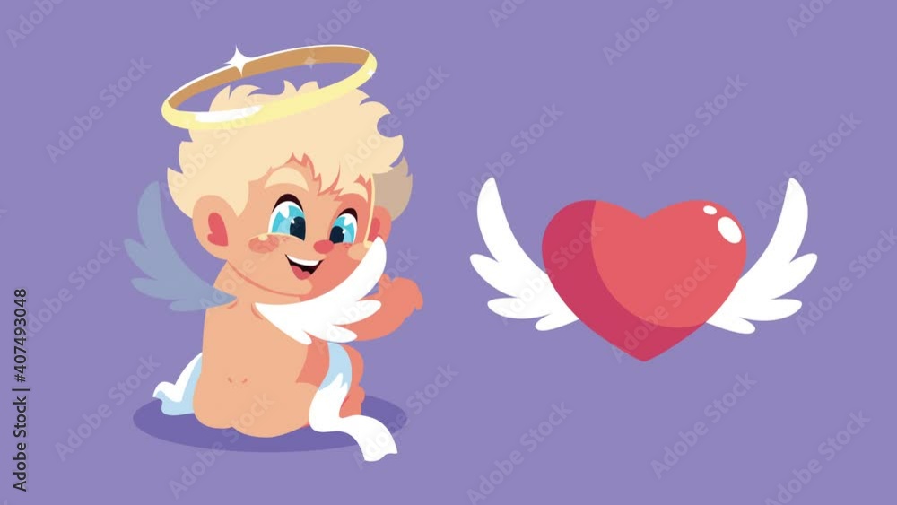 happy valentines day card with cupid angel and heart flying happy valentines day card with cupid angel and heart flying