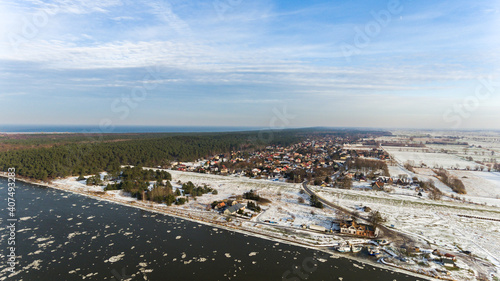 Ujście Wisły Mikoszewo dron zimą