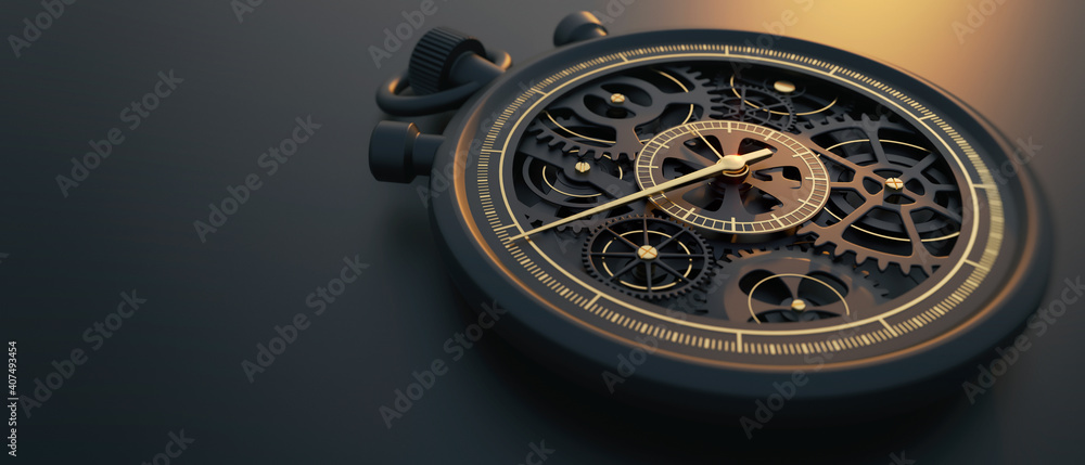 Handmade mechanical stopwatch close up in the atmosphere of the sunset. Design of my own. 3D illustration of time theme. Handmade mechanical stopwatch close up in the atmosphere of the sunset. Design of my own. 3D illustration of time theme.