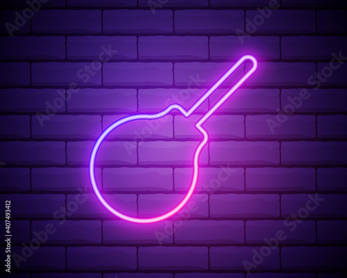 Glowing neon Enema pear icon isolated on brick wall background. Medical rubber pump. Vector Illustration