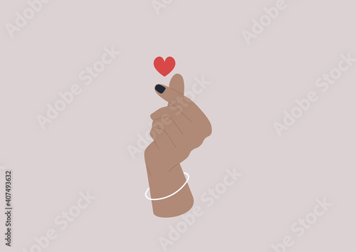 A Korean finger heart gesture, Saint Valentines concept, modern lifestyle and relationships
