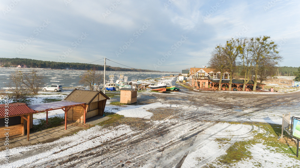 Fototapeta premium Ujście Wisły Mikoszewo dron zimą