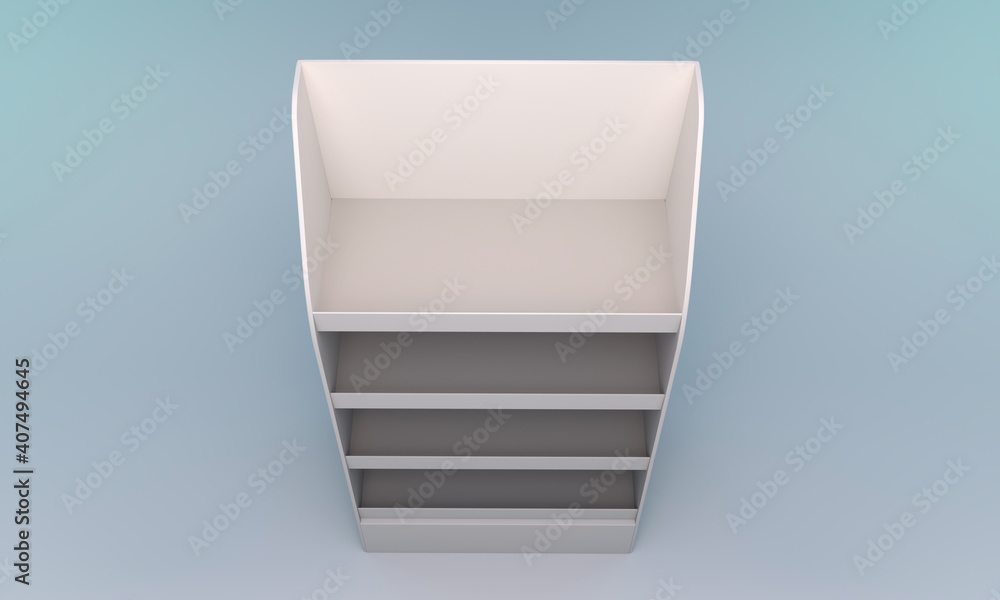 Single Advertising Stand Mock-up. Empty POS Shelf Display From Top View. 3D render Single Advertising Stand Mock-up. Empty POS Shelf Display From Top View. 3D render