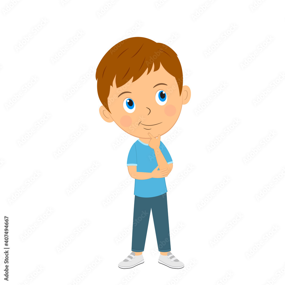 cute carrtoon boy shouws pensive cute carrtoon boy shouws pensive