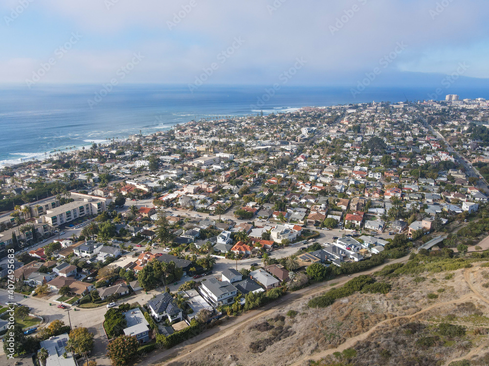 Aerial view of La Jolla Hermosa, combination of the Lower and Upper Hermosa areas in La Jolla San Diego, California, USA