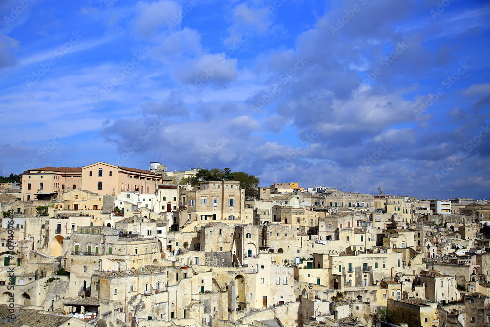 Blue sky on the stratifications of the houses of the Sassi of Matera, European Capital of Culture 2019