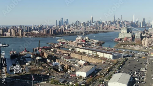 Brooklyn, NY, USA - March 15, 2020 : The Brooklyn Navy Yard in Northwest Brooklyn, New York.  photo