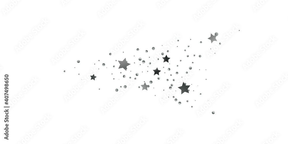 Silver star of confetti. Falling starry background.