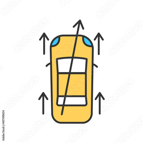 Steering alignment RGB color icon. Car garage service. Road test auto. Suspension inspection. Workshop repair for transport. Machine control. Tire pressure adjusting. Isolated vector illustration