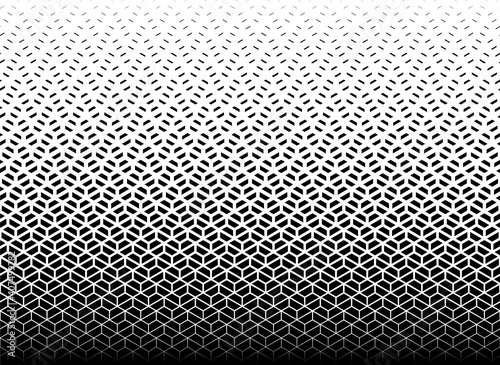 Geometric pattern of black figures on a white background. Seamless in one direction.