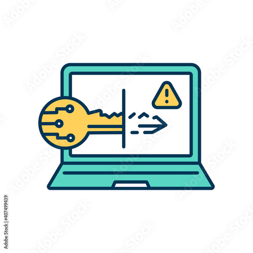 Keylogging RGB color icon. Keystroke logging. Online host attack. Hacking into network. Confidential information. Spy on personal computer. Privacy, safety breach. Isolated vector illustration