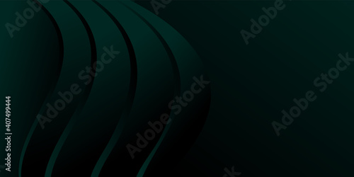 Abstract dark green gradient background, waves and folds. 3D illustration.