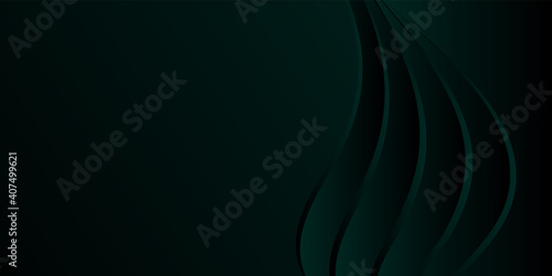 Abstract dark green gradient background, waves and folds. 3D illustration.