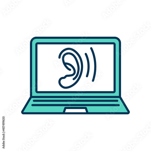 Spying for private data RGB color icon. Illegal online surveillance. Hacker interception. Network security to protect personal information. Hacking alert. Isolated vector illustration