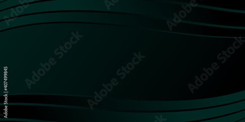 Abstract dark green gradient background, waves and folds. 3D illustration.