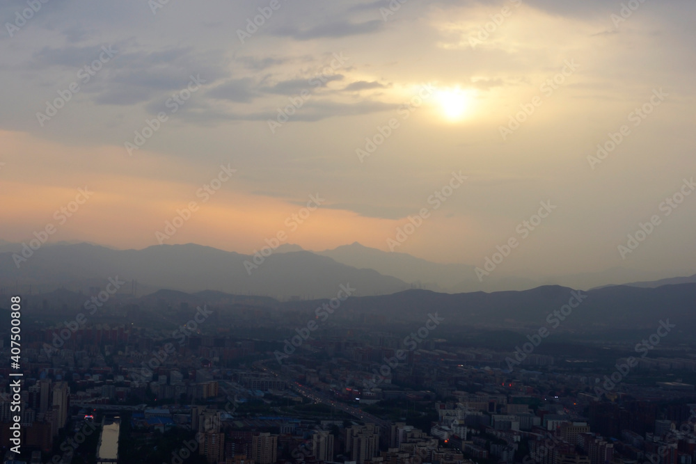 sunset over the city Beijing