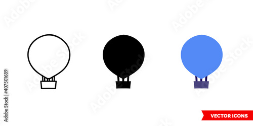 Air balloon aerostat icon of 3 types color, black and white, outline. Isolated vector sign symbol.