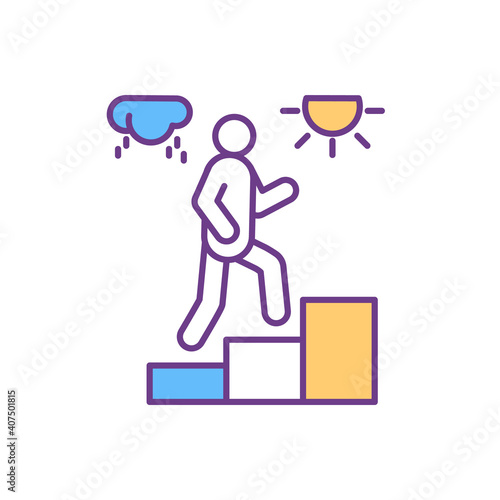 Posttraumatic growth RGB color icon. Overcoming psychological problem. Healing from traumatic experience. Depression therapy. Counseling from recovery. Bipolar disorder. Isolated vector illustration