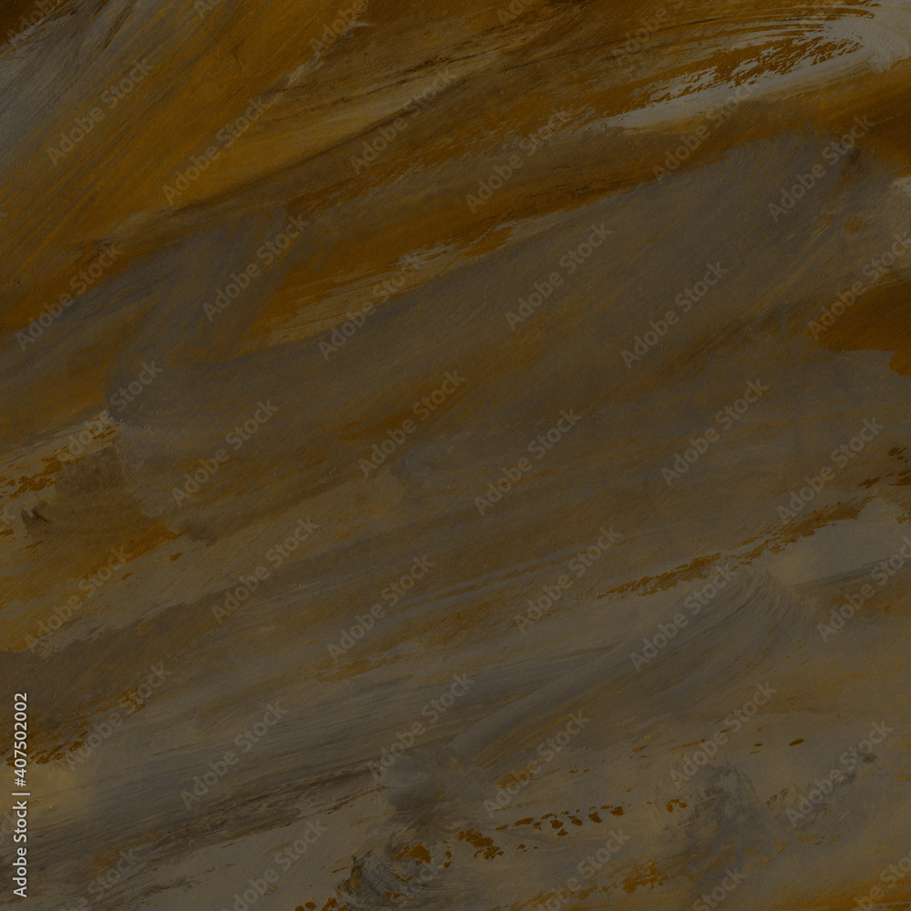 Obraz premium Gold ink and watercolor texture on white paper background. Gradient paint strokes and decalcomania effect. Hand-painted gouache abstract image. Mess on the canvas.