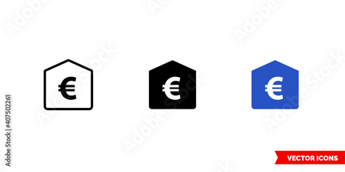 Bank euro icon of 3 types color, black and white, outline. Isolated vector sign symbol.