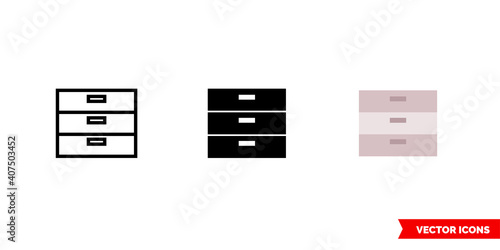 Cabinet icon of 3 types color, black and white, outline. Isolated vector sign symbol.