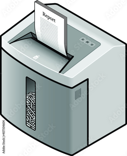 An office paper shredder destroying a Report.