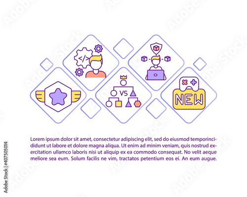 Game designer concept icon with text. Programming skills. Brainstorming game details. Building code. PPT page vector template. Brochure, magazine, booklet design element with linear illustrations