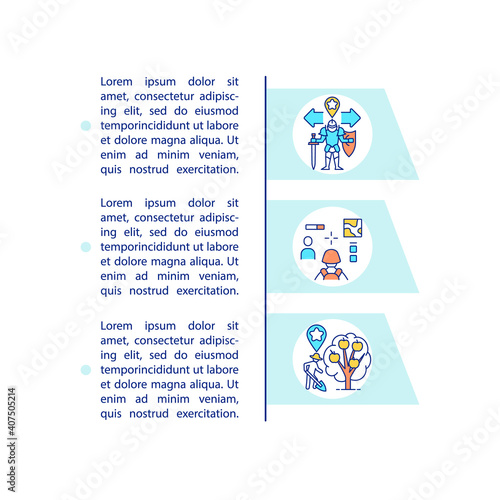 World design for video games concept icon with text. Backstory, setting, theme development. PPT page vector template. Brochure, magazine, booklet design element with linear illustrations