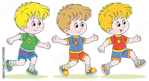 Cheerful little boys runnin...