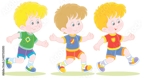 Cheerful little boys runnin...