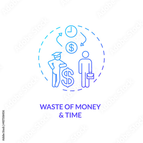 Money and time wasting concept icon. Staff training disadvantage idea thin line illustration. Shortening learning curve. Valuable time and budget investment. Vector isolated outline RGB color drawing