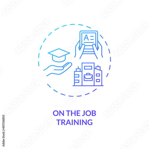 On-the-job training concept icon. Staff development method idea thin line illustration. Skills, knowledge, competencies learning. Human resource management. Vector isolated outline RGB color drawing