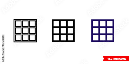 Grid icon of 3 types color, black and white, outline. Isolated vector sign symbol.