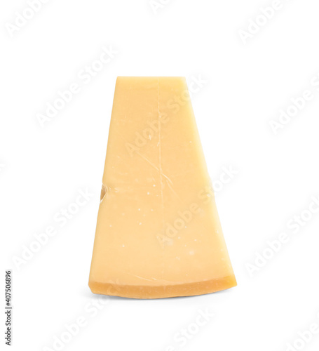 Piece of delicious parmesan cheese isolated on white