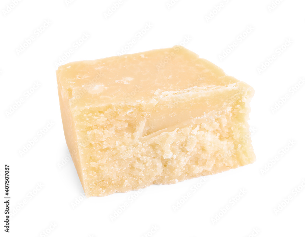 Piece of delicious parmesan cheese isolated on white