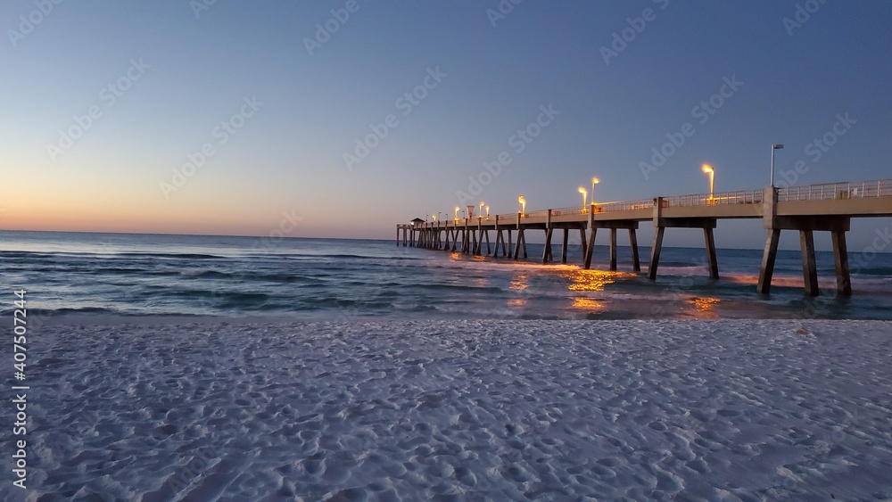 Dawn on the Beach with Outstretched Pier