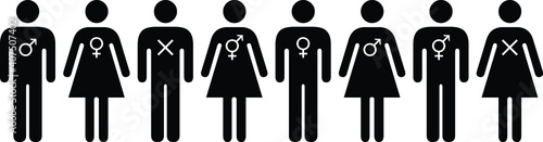People icons - gender fluidity, gender identity, sexuality. Black in a row.