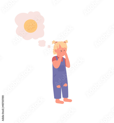 Upset child flat color vector detailed character. Unhappy girl. Sad toddler. Depression and anxiety. Children neglect and abuse isolated cartoon illustration for web graphic design and animation