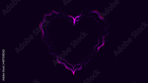 Beautiful purple abstract magical energy electric fiery brilliant luminous festive heart heart with sparks for Valentine's Day, Women's Day, Mother's Day on a purple background. illustration