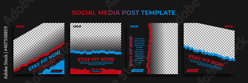 Social media story template. template post for ads. design with grunge style red and blue color.