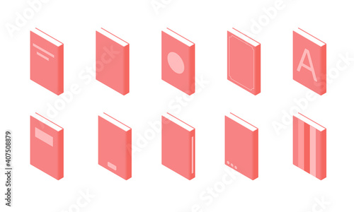 Book isometric - set of paperback literature with various hardcover isolated on white background.