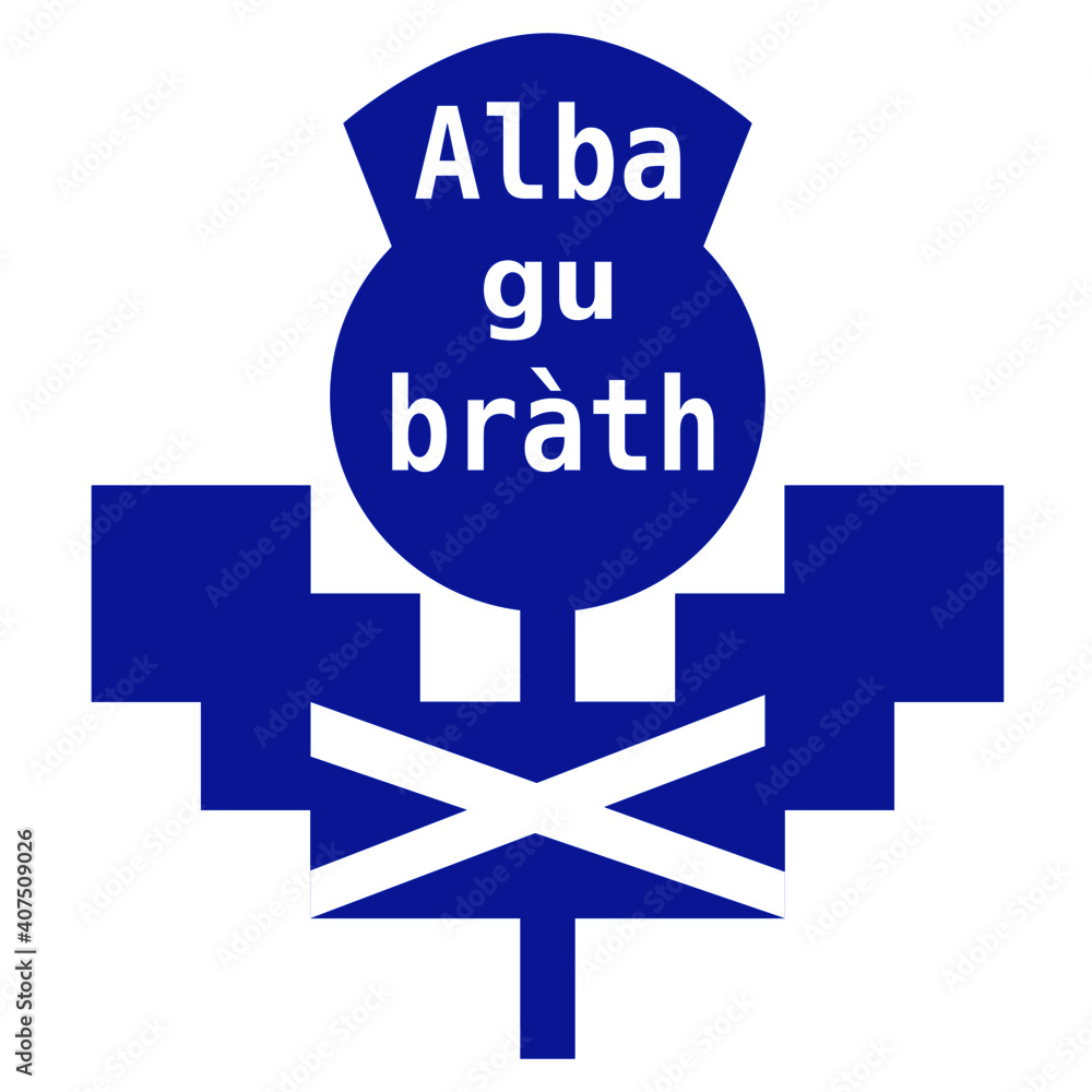 Thistle flower white and blue with Scottish flag and slogan Alba gu bràth Thistle flower white and blue with Scottish flag and slogan Alba gu bràth
