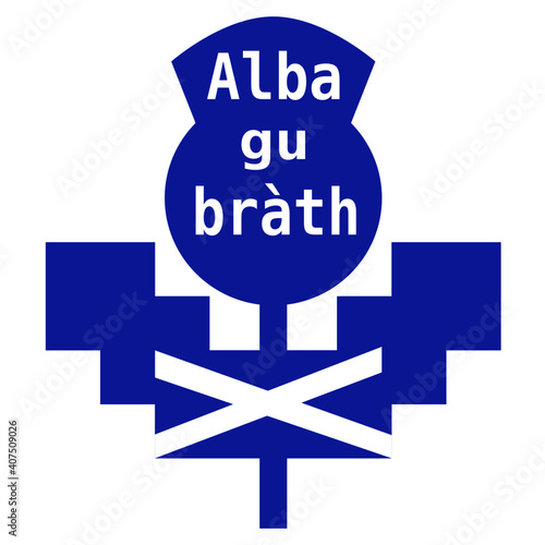 Thistle flower white and blue with Scottish flag and slogan Alba gu bràth 