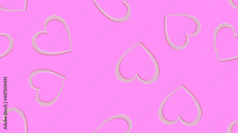 Texture, seamless pattern of pink 3d volumetric hearts cut out of paper with a falling shadow to the day of Saint Valentine and copy space on a pink background. illustration Texture, seamless pattern of pink 3d volumetric hearts cut out of paper with a falling shadow to the day of Saint Valentine and copy space on a pink background. illustration