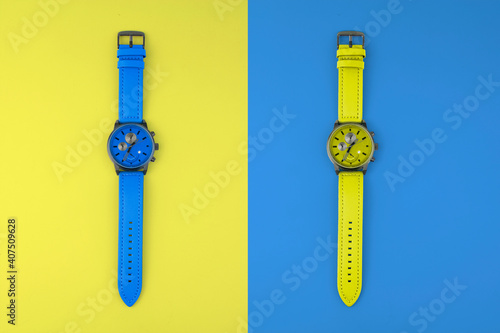 Blue and yellow watches colorful