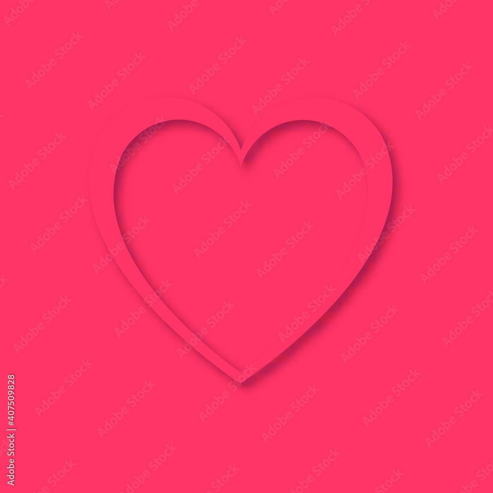 Heart with a shadow of beautiful abstract festive hearts made of pink paper for a happy Valentine's Day on a pink background and copy space. illustration